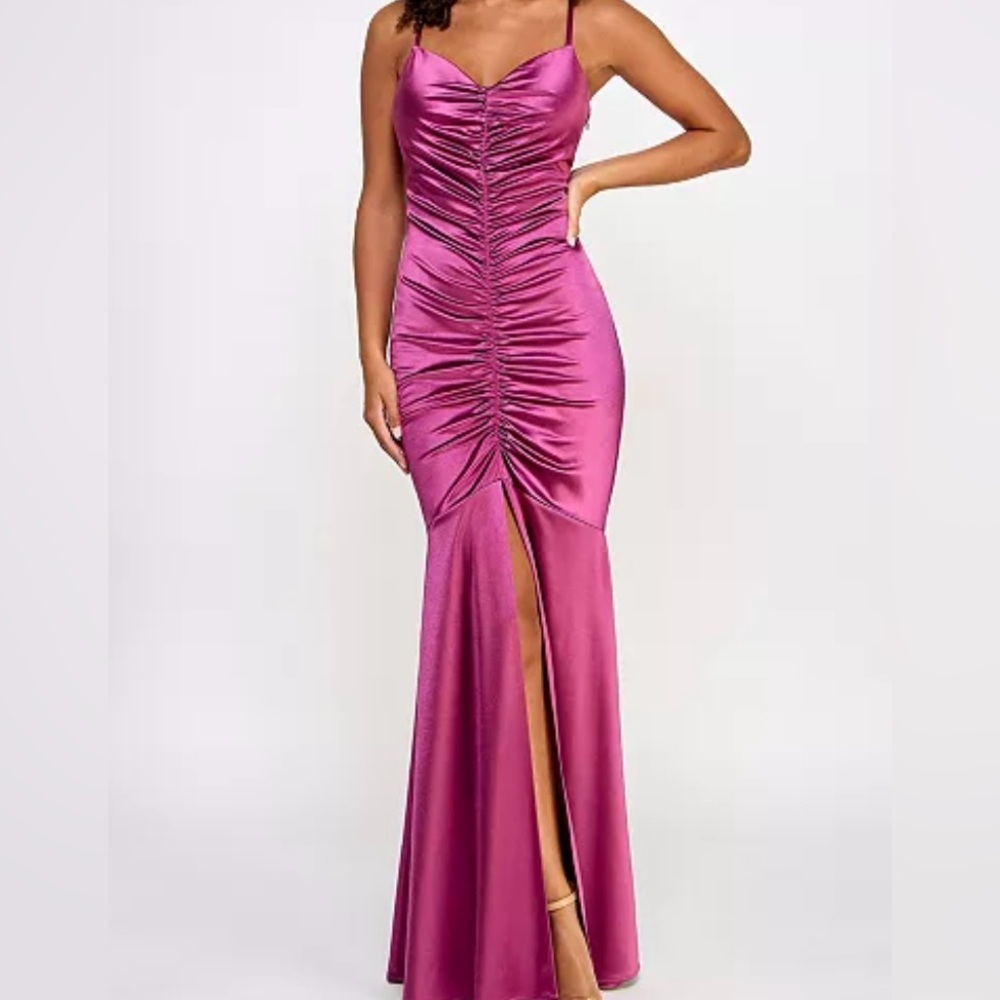 BCX Fuchsia Ruched Maxi Dress